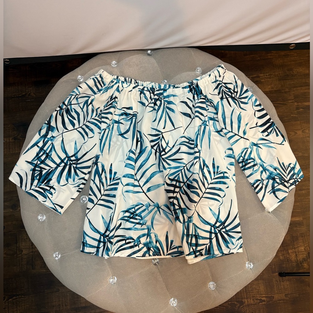 Amanda Uprichard Blue and Black Leaf Print Top